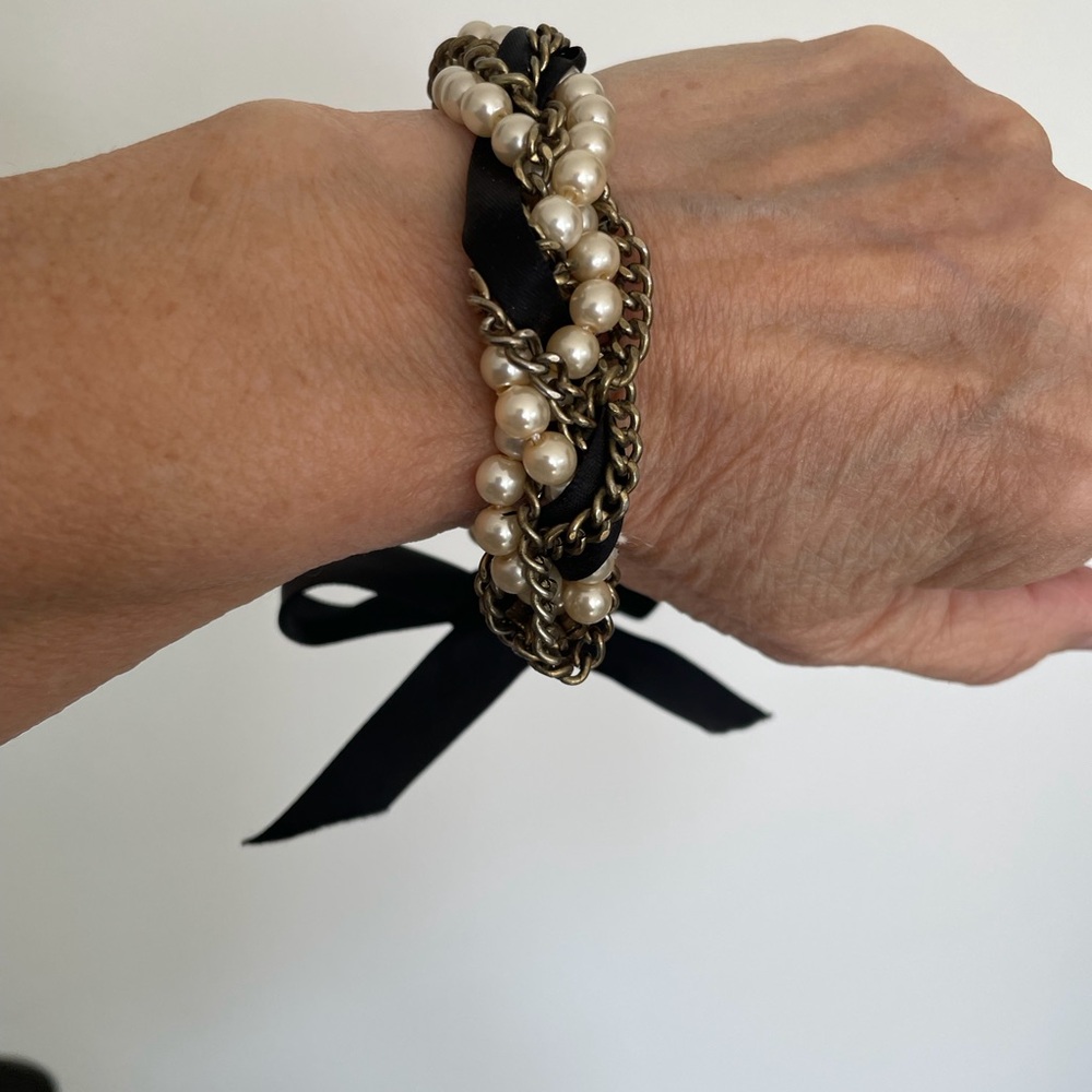 Bracelet women Black and Gold and pearl Braided Bracelet